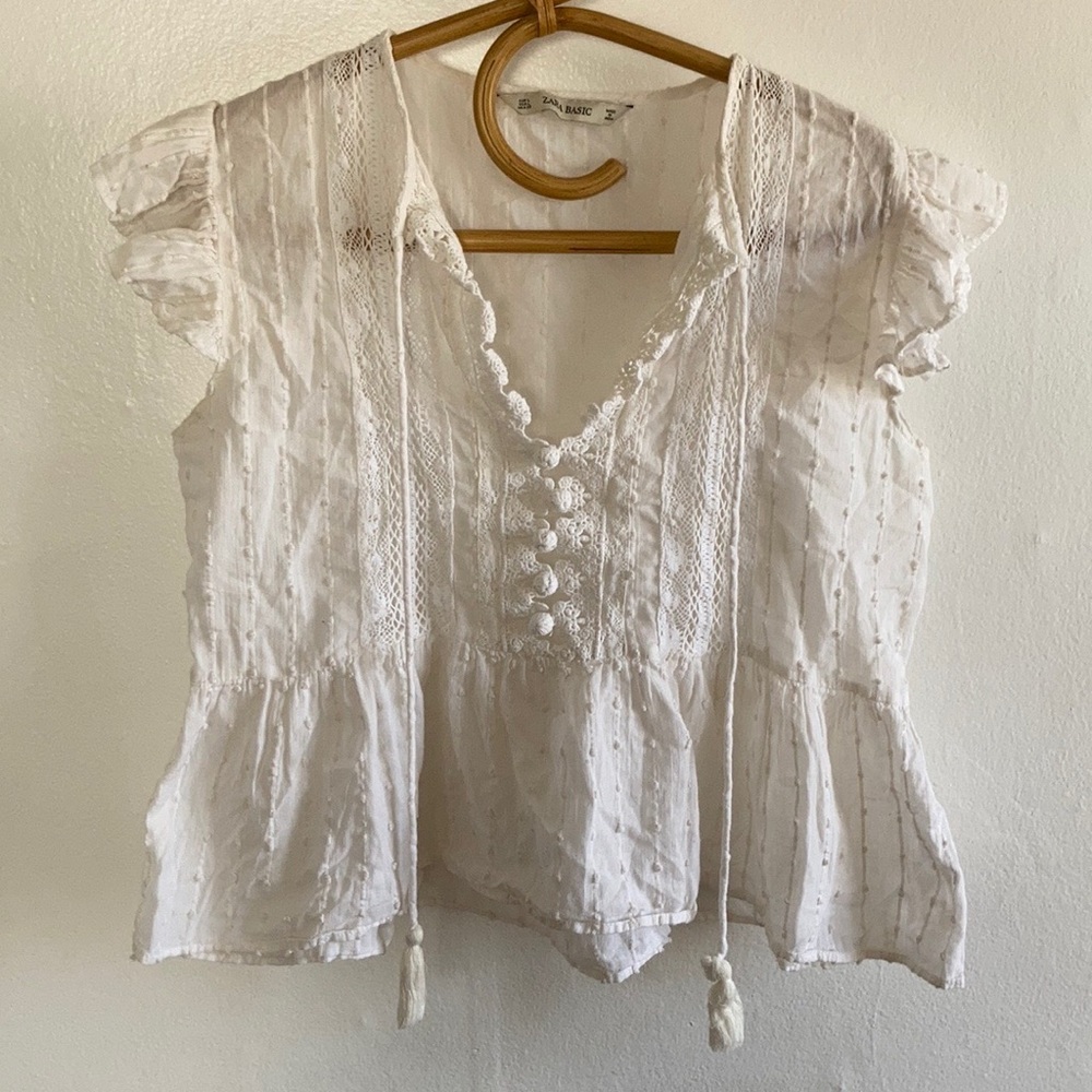 Zara flutter sleeve peplum Indian cotton blouse - Picture 9 of 10
